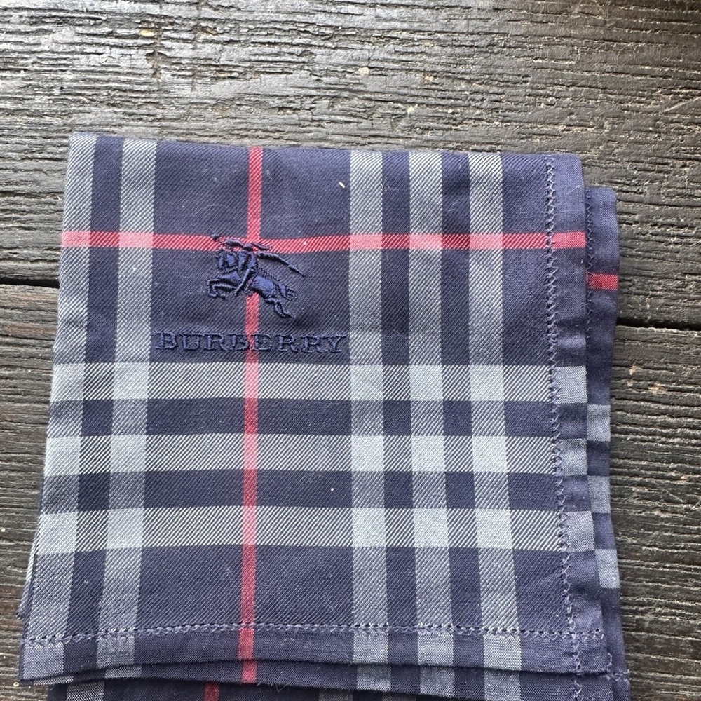 Burberry Navy Nova Check Square Scarf Cotton 18” Knight Logo